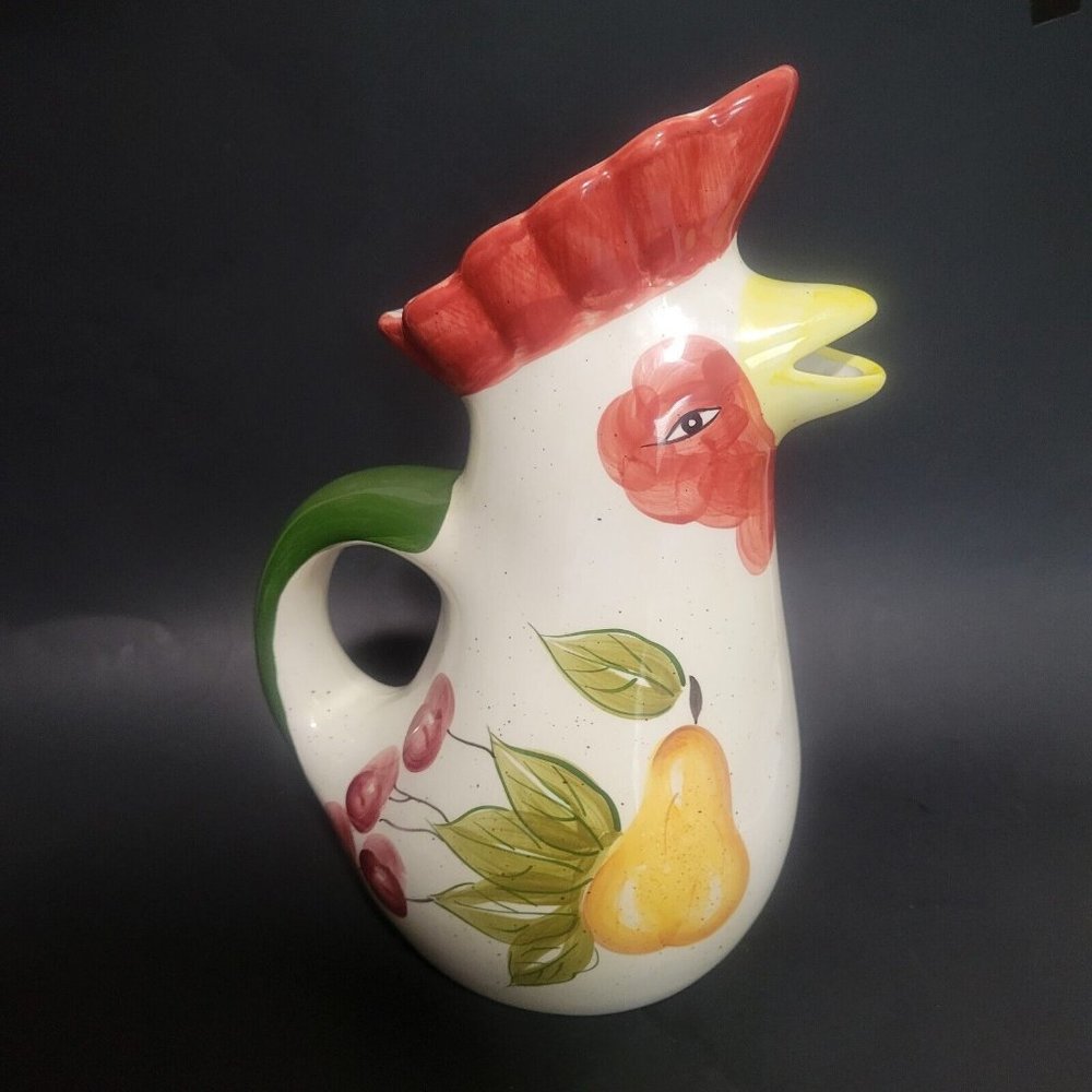 Rooster And Fruit Pitcher Style Eyes Baum Bros 11 Inches Ceramic Kitchen Decor
